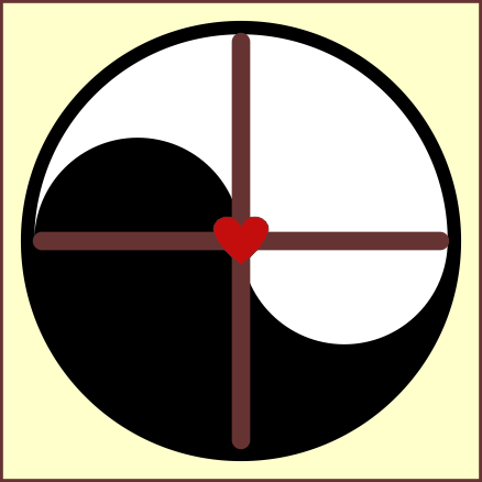 Yin-Yang Symbol mit dem Kreuz von Jacob Bhme und dem Herz Gottes